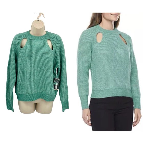 Worthington Petites Crew Neck Sweater Womens Size PL Top Jade Cut Out Detail NEW - Picture 3 of 11
